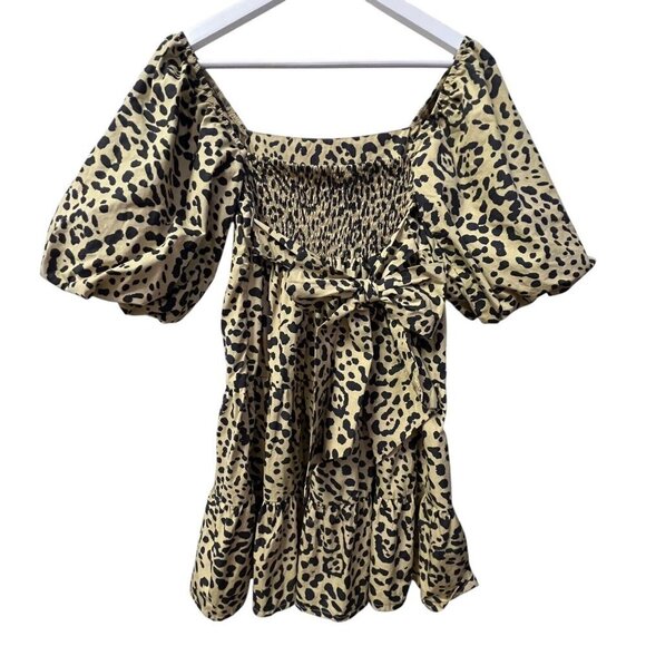 Faithful The Brand Women's Tiered Animal Print Dress Puff S/S Size 4 Smock Tie - Picture 8 of 16